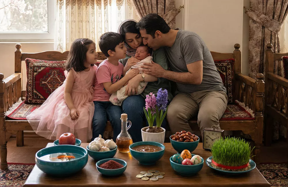 حلقه آغوش خانوادگی کنار هفتسین