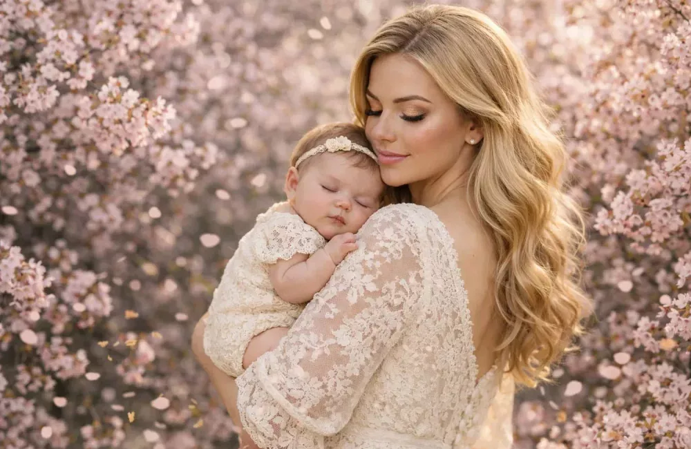 لبخند مادر به نوزاد در آغوش